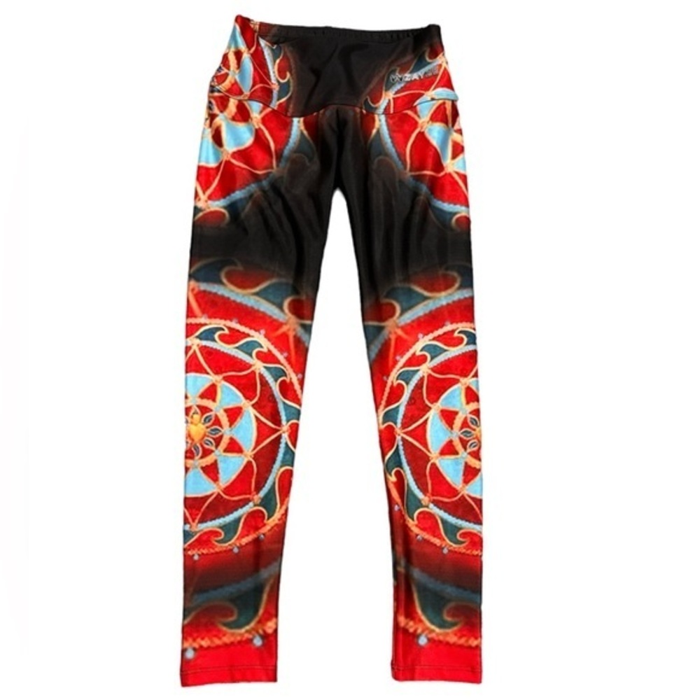 ZAYZE YOGA BOHO GYPSY HIPPIE WILD COMPRESSION LEGGINGS M